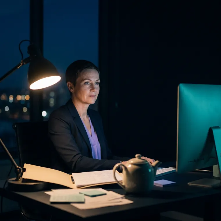 HELGA, KI-Kollege bei AIghtshift, am Arbeitsplatz